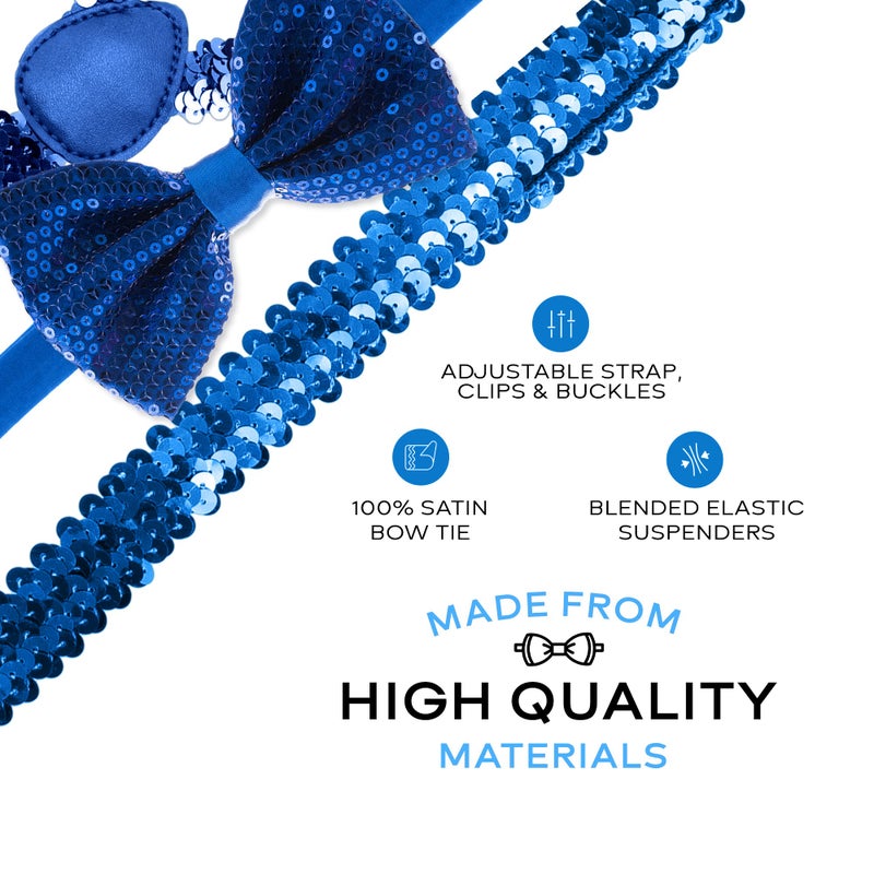 Man of Men - Premium Sequin Bow Tie & Suspenders Set (Blue) - Image 2